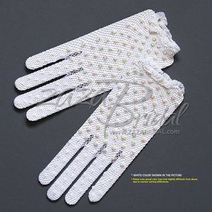 Delicate Stretch Nylon Filet Crochet Gloves with Sequins and Beads
